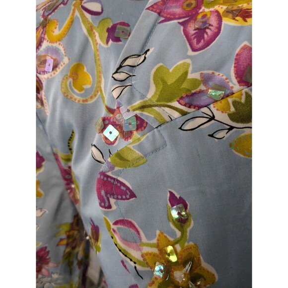 REDD Jeans Jacket Women's Sz 8 Blue Floral Iridescent Sequins Y2K Vtg Colorful - Picture 2 of 13